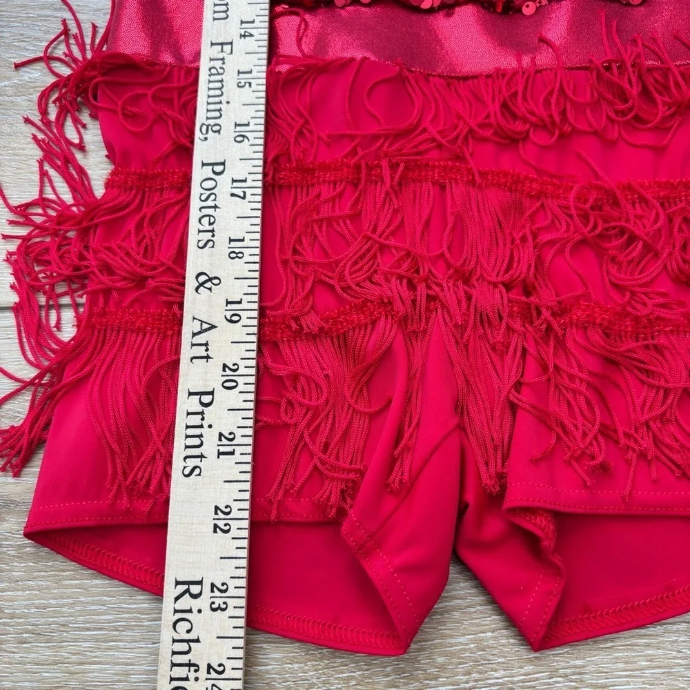 Weissman A Different Beat 10178 Sz MC Showtime Dance Costume Skating Red Fringe